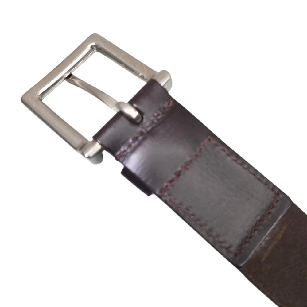 Leather Belt Mens 34 Dark Brown Genuine Leather Classic Silver Buckle Minimalist